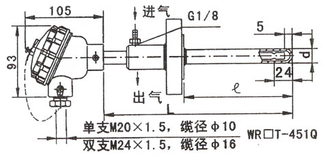 吹氣式熱電偶產(chǎn)品結(jié)構(gòu)示意圖