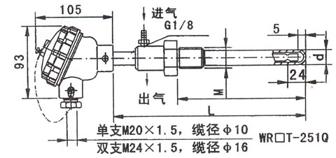 吹氣式熱電偶產(chǎn)品結(jié)構(gòu)示意圖